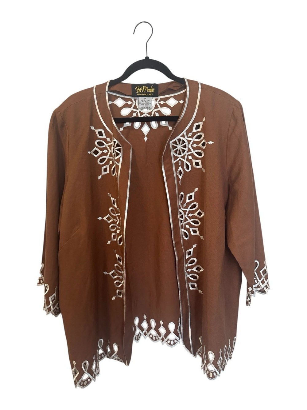 Bob Mackie Wearable Art Jacket Embroidered 3/4 Sleeve Brown Size 1X